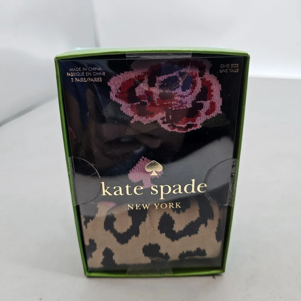 Kate Spade New York 3 Pair Crew Sock Set Floral Leopard Black One Size New Boxed